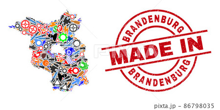 Science Collage Brandenburg Land Map and Made in Distress Stamp Science Collage Brandenburg Land Map and Made in Distress Stamp 86798035