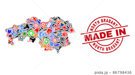 Engineering Mosaic North Brabant Province Map and Made in Distress Stamp 86798436