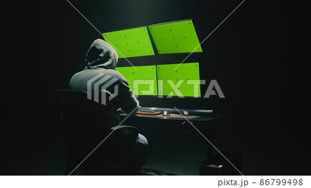 Anonymous hacker using computer in darkness Anonymous hacker using computer in darkness 86799498