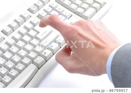 Close-up of secretarys hand touching computer keys during work Close-up of secretarys hand touching computer keys during work 86799957