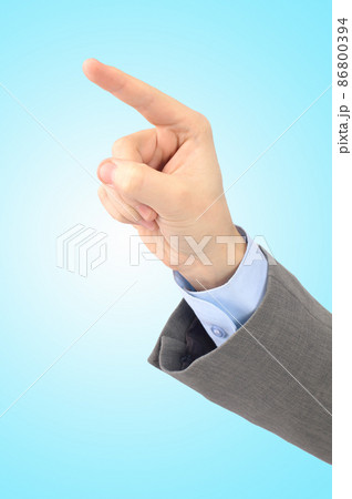 Office hand indicates. Isolated on a blue background 86800394