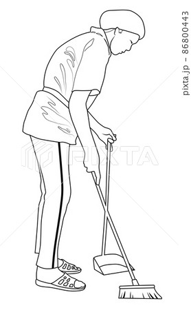 Cleaning lady sweeping garbage into a dustpan Cleaning lady sweeping garbage into a dustpan 86800443