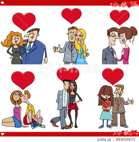 funny cartoon couples in love on Valentine Day set - Stock Illustration  [86800825] - PIXTA