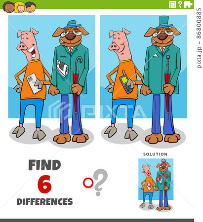 differences game with cartoon dog and pig characters differences game with cartoon dog and pig characters 86800885