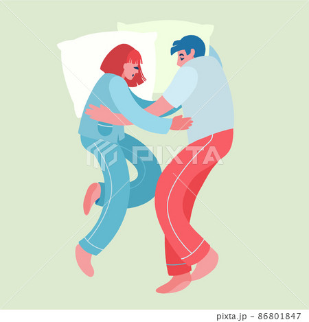 Man and woman sleeping. Young couple nap on pillows in their bed. 86801847