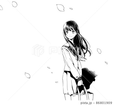 Monochrome Illustration Of A Schoolgirl With Stock Illustration