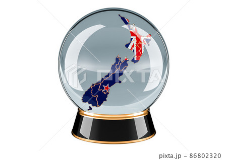 Crystal ball with New Zealand map. Forecasting and prediction for New Zealand, concept. 3D rendering Crystal ball with New Zealand map. Forecasting and prediction for New Zealand, concept. 3D rendering 86802320