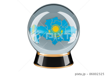 Crystal ball with Kazakh map. Forecasting and prediction for Kazakhstan, concept. 3D rendering Crystal ball with Kazakh map. Forecasting and prediction for Kazakhstan, concept. 3D rendering 86802325