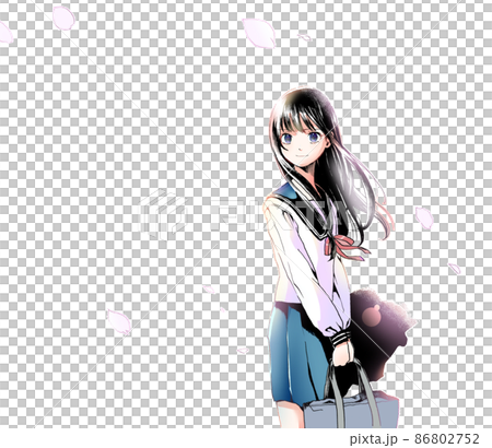 Schoolgirl in sailor suit with long black hair Color background Sakura only smile Schoolgirl in sailor suit with long black hair Color background Sakura only smile 86802752