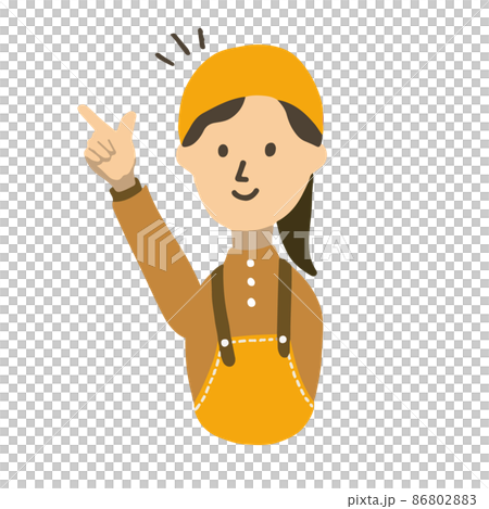 ”こちら”のハンドサインをするエプロンを付けた女性のイラスト 86802883