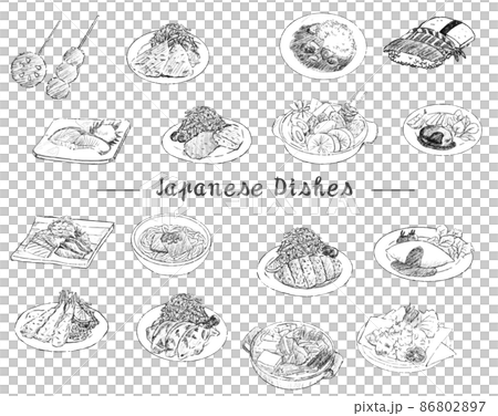 日本食品套餐插圖線描 86802897