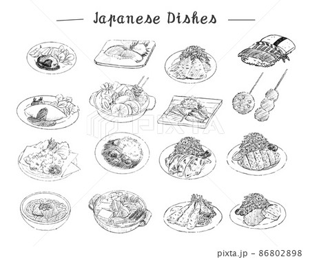 日本食 定食 イラスト 線画 日本食 定食 イラスト 線画 86802898