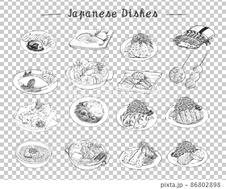 日本食 定食 イラスト 線画 日本食 定食 イラスト 線画 86802898