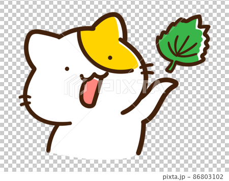 大葉を持つかわいいねこのキャラクターの手書き風イラスト 大葉を持つかわいいねこのキャラクターの手書き風イラスト 86803102