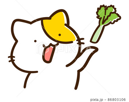 セロリを持つかわいいねこのキャラクターの手書き風イラスト セロリを持つかわいいねこのキャラクターの手書き風イラスト 86803106