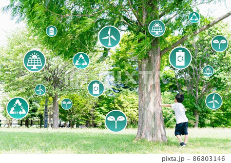 自然と少年（エコ、SDGs、カーボンニュートラルイメージ） 86803146