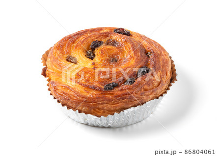 Danish Pastry with Raisins isolated on white background, Homemade bakery 86804061