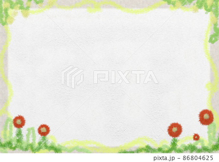 砂とキャンバス地にハンドメイド手芸の葉と花のフレーム背景イラストナチュラルカラー 86804625