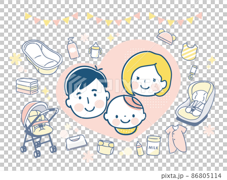 Illustration material of image of childbirth preparation and smiling parent and child 86805114