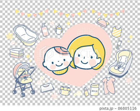 分娩準備和微笑的父母和孩子的形象的插圖素材 86805116
