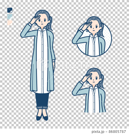 Illustration of a woman in a long shirt salute 86805787