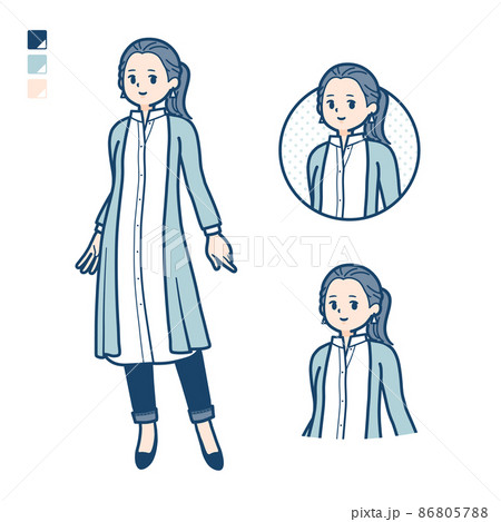 ロングシャツを着た女性がリラックスしているイラスト ロングシャツを着た女性がリラックスしているイラスト 86805788