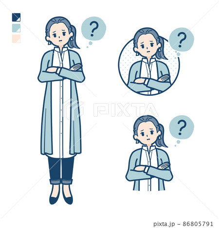 ロングシャツを着た女性が疑問を感じているイラスト 86805791
