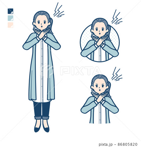 ロングシャツを着た女性が腕でばってんを作っているイラスト 86805820