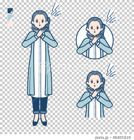 ロングシャツを着た女性が腕でばってんを作っているイラスト 86805820