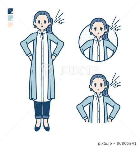 ロングシャツを着た女性が怒っているイラスト ロングシャツを着た女性が怒っているイラスト 86805841