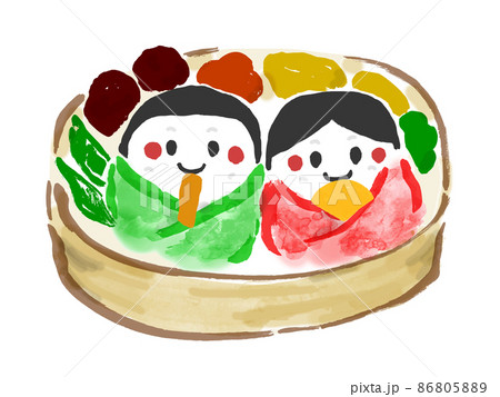 ひなまつりお弁当の手描き和風イラスト 86805889