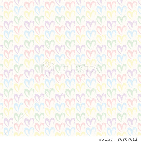 Seamless pattern of hand drawn hearts in pastel rainbow colors on beige and neutral background Seamless pattern of hand drawn hearts in pastel rainbow colors on beige and neutral background 86807612