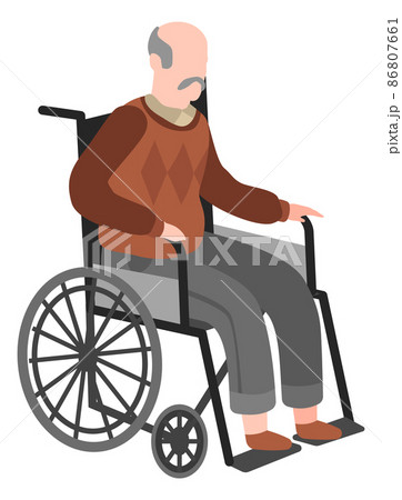 Man sitting in wheel chair. Disabled senior on walk Man sitting in wheel chair. Disabled senior on walk 86807661