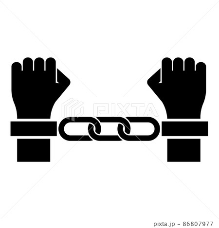 Hands in handcuffs Criminal concept Arrested punishment Bondage convict icon black color vector illustration image flat style 86807977