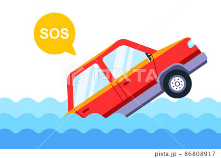 The car has fallen into the river and is sinking. The car has fallen into the river and is sinking. 86808917