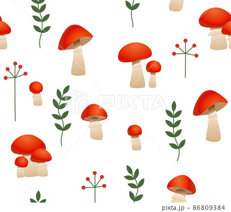 Seamless vector pattern with cute cartoon forest mushrooms. Edible mushroom boletus on white 86809384