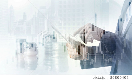 Analysis concept. Financial graph on city scape background double exposure Analysis concept. Financial graph on city scape background double exposure 86809402