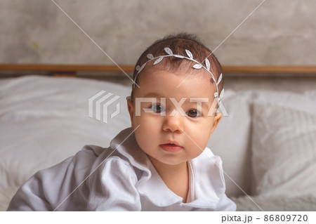 little baby girl standing on all fours. little baby girl standing on all fours. 86809720