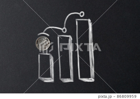 The concept of the growth of the currency of the Russian ruble with a drawn graph. The concept of the growth of the currency of the Russian ruble with a drawn graph. 86809959