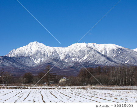 冬の南八ヶ岳の風景　小海線沿線から　長野県南牧村 86810058