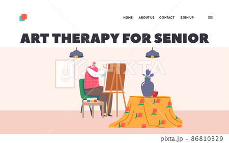 Art Therapy for Senior Landing Page Template. Aged People Hobby, Old Man Artist Creative Occupation, Old Male Painter 86810329