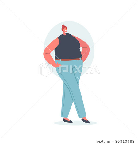 Woman with Round Body Shape, Female Character Apple Figure Type with Big Belly and Buttocks, Girl Posing in Blue Jeans Woman with Round Body Shape, Female Character Apple Figure Type with Big Belly and Buttocks, Girl Posing in Blue Jeans 86810488