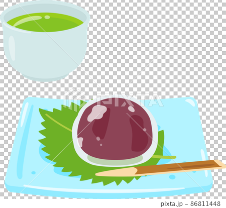 Kuzu bun and green tea on a plate 86811448