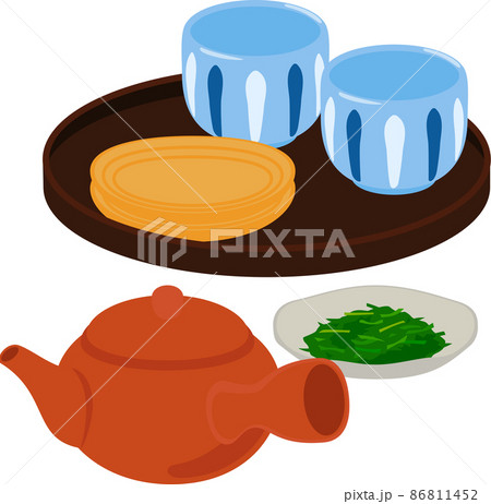 急須と湯呑とお盆 茶器のイラスト素材