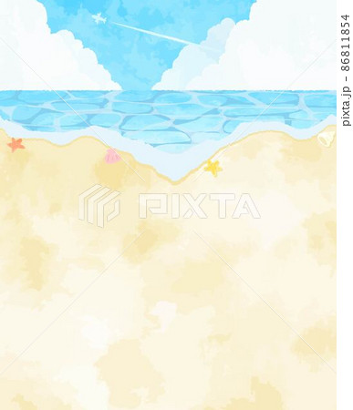 夏をイメージした優しい水彩の海と砂浜の風景イラストのイラスト素材 夏をイメージした優しい水彩の海と砂浜の風景イラストのイラスト素材