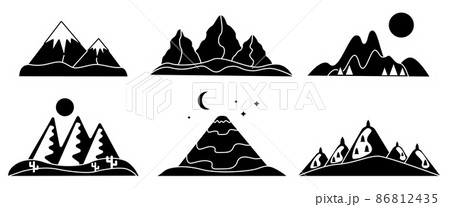 Mountains black silhouette glyph contour line set 86812435