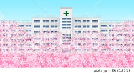 桜 病院 春 背景のイラスト素材