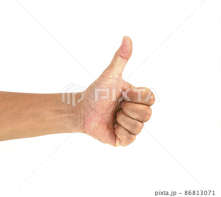 male hand holding thumbs up isolated on white background male hand holding thumbs up isolated on white background 86813071