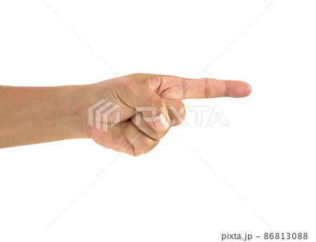 Closeup of male hand pointing. Isolated on white background Closeup of male hand pointing. Isolated on white background 86813088