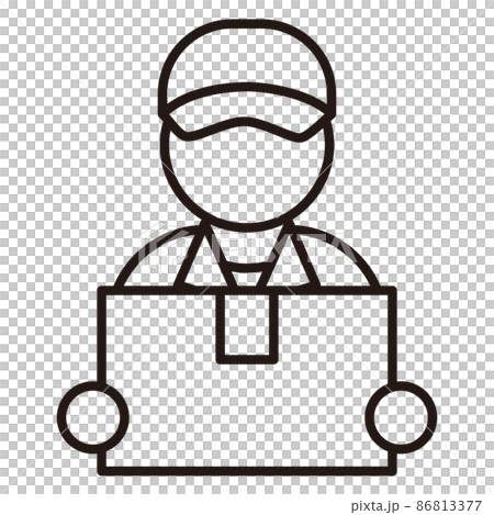 段ボール箱を持つ配達員のシンプルな線画アイコン/白背景 86813377